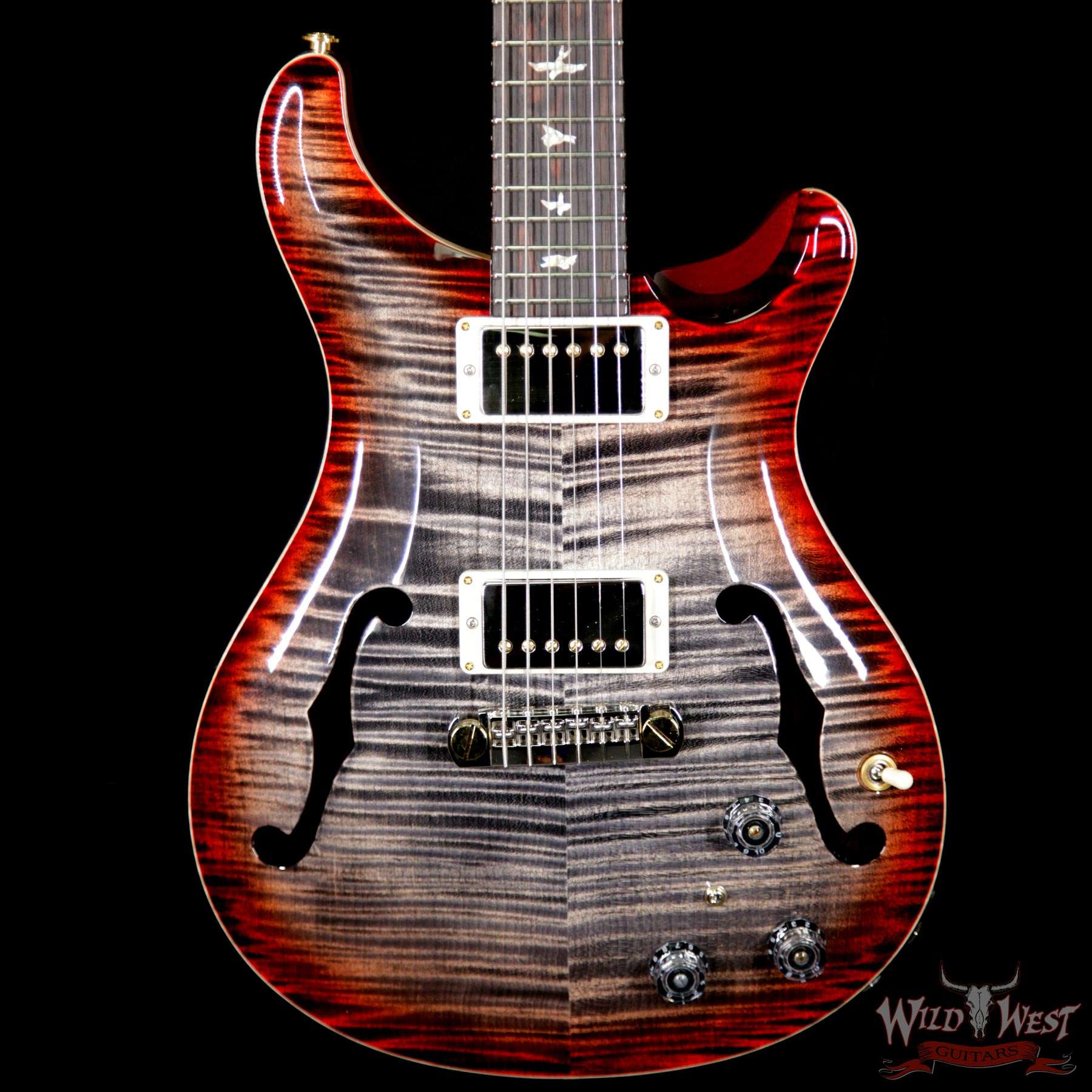 prs-wl-10top-ft-hbibrz-charcoalcherryburst-bbf__wwg.jpg PRS Wood Library Flame 10 Top Hollowbody I Piezo HB1 Brazilian Rosewood Board Charcoal Cherry Burst - Image 3