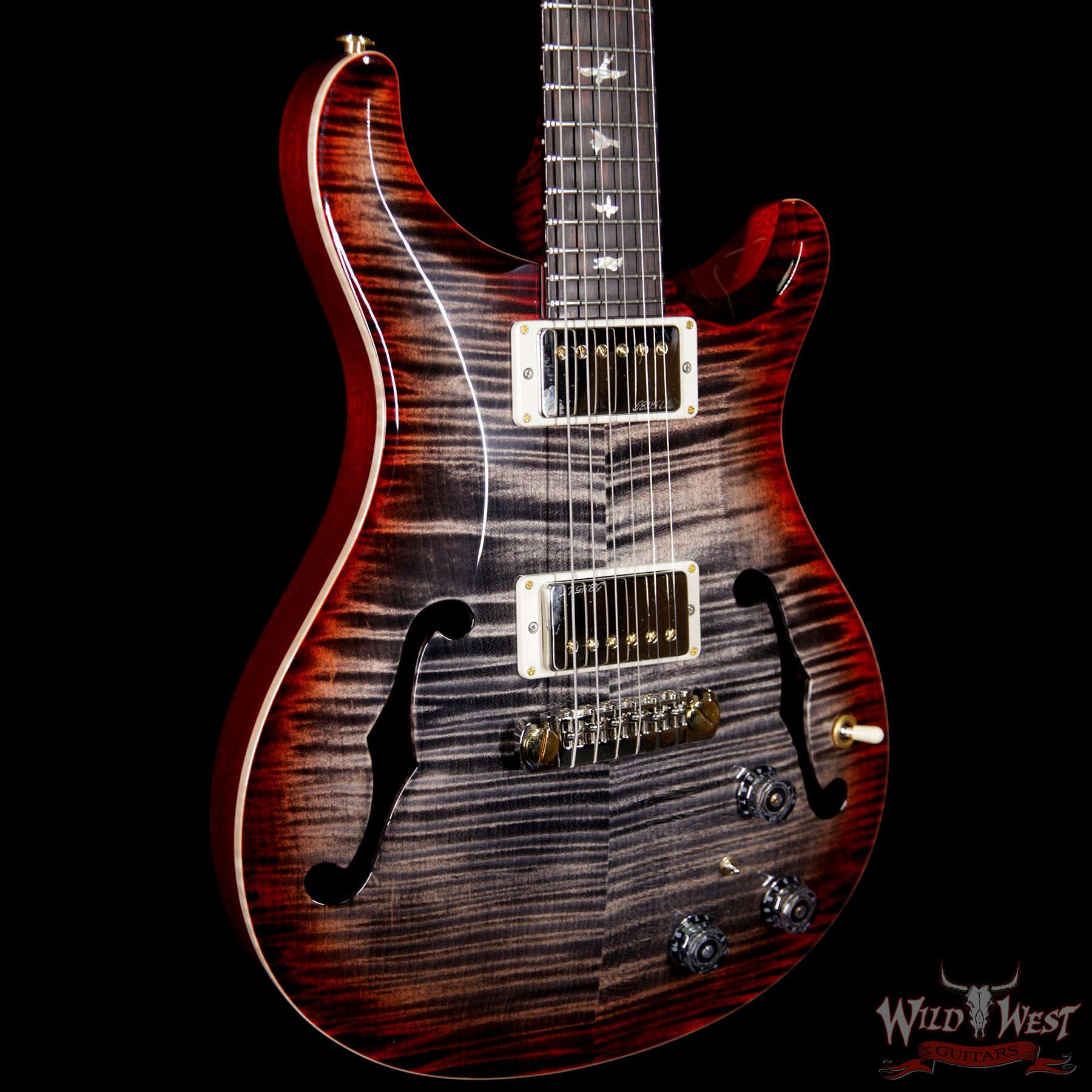 prs-wl-10top-ft-hbibrz-charcoalcherryburst-bl__wwg.jpg PRS Wood Library Flame 10 Top Hollowbody I Piezo HB1 Brazilian Rosewood Board Charcoal Cherry Burst - Image 4