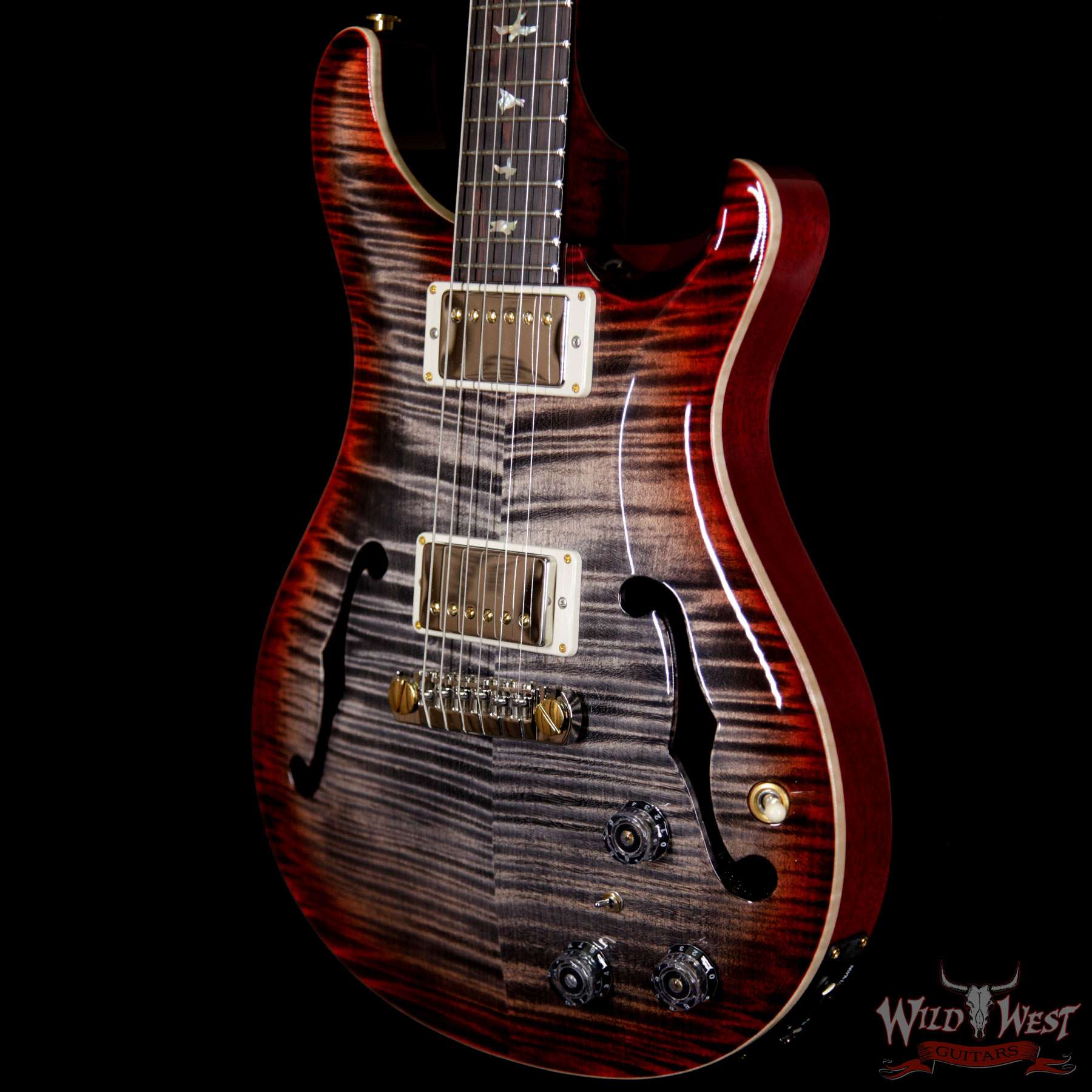prs-wl-10top-ft-hbibrz-charcoalcherryburst-br__wwg.jpg PRS Wood Library Flame 10 Top Hollowbody I Piezo HB1 Brazilian Rosewood Board Charcoal Cherry Burst - Image 2