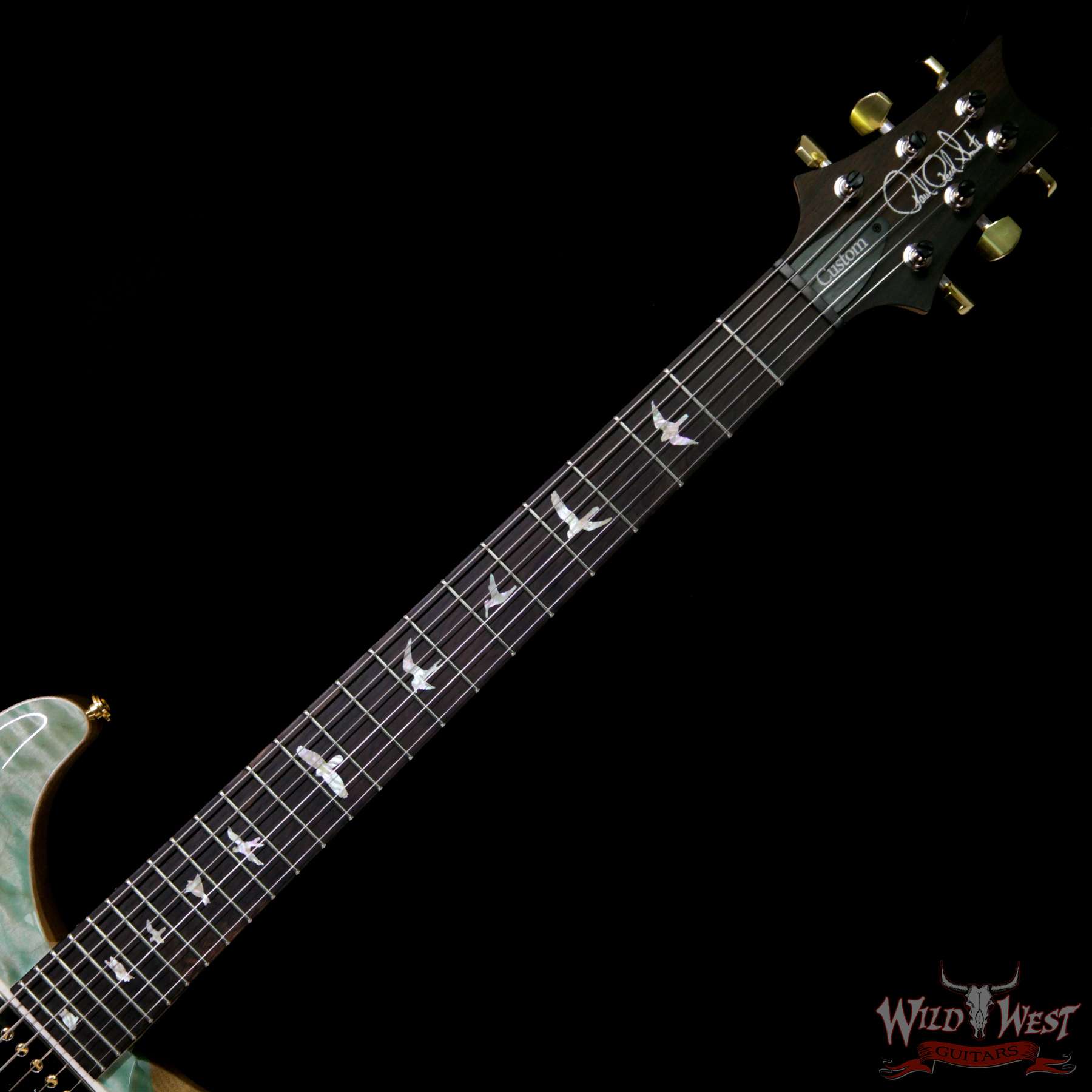 prs-wl-10top-qt-cu24fatback-blue-fade-251819-bnf__wwg.jpg PRS Wood Library 10 Top Custom 24 Fatback Quilt Top Flame Neck Korina Brazilian Rosewood Board Blue Fade - Image 7