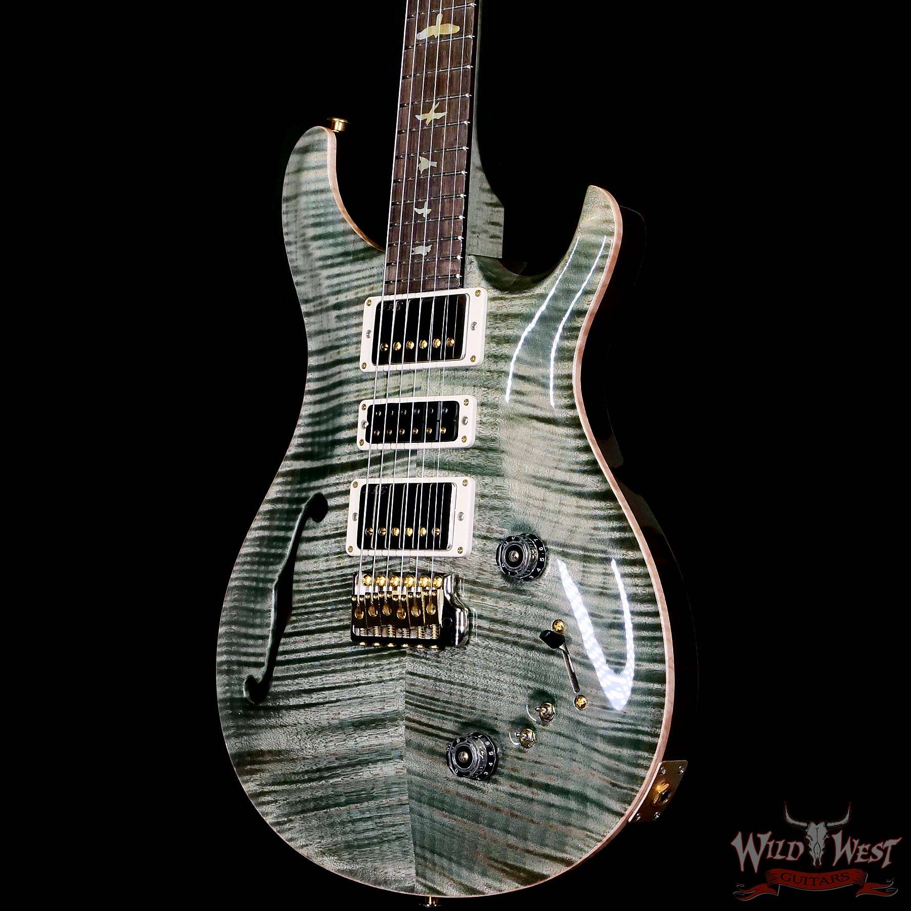 prs-wl-379585-br__wwg.jpg Paul Reed Smith PRS Wood Library 10 Top Special 22 Semi-Hollow Flame Maple Neck Brazilian Rosewood Fingerboard Trampas Green 7.15 LBS (US Only / No International Shipping) - Image 2