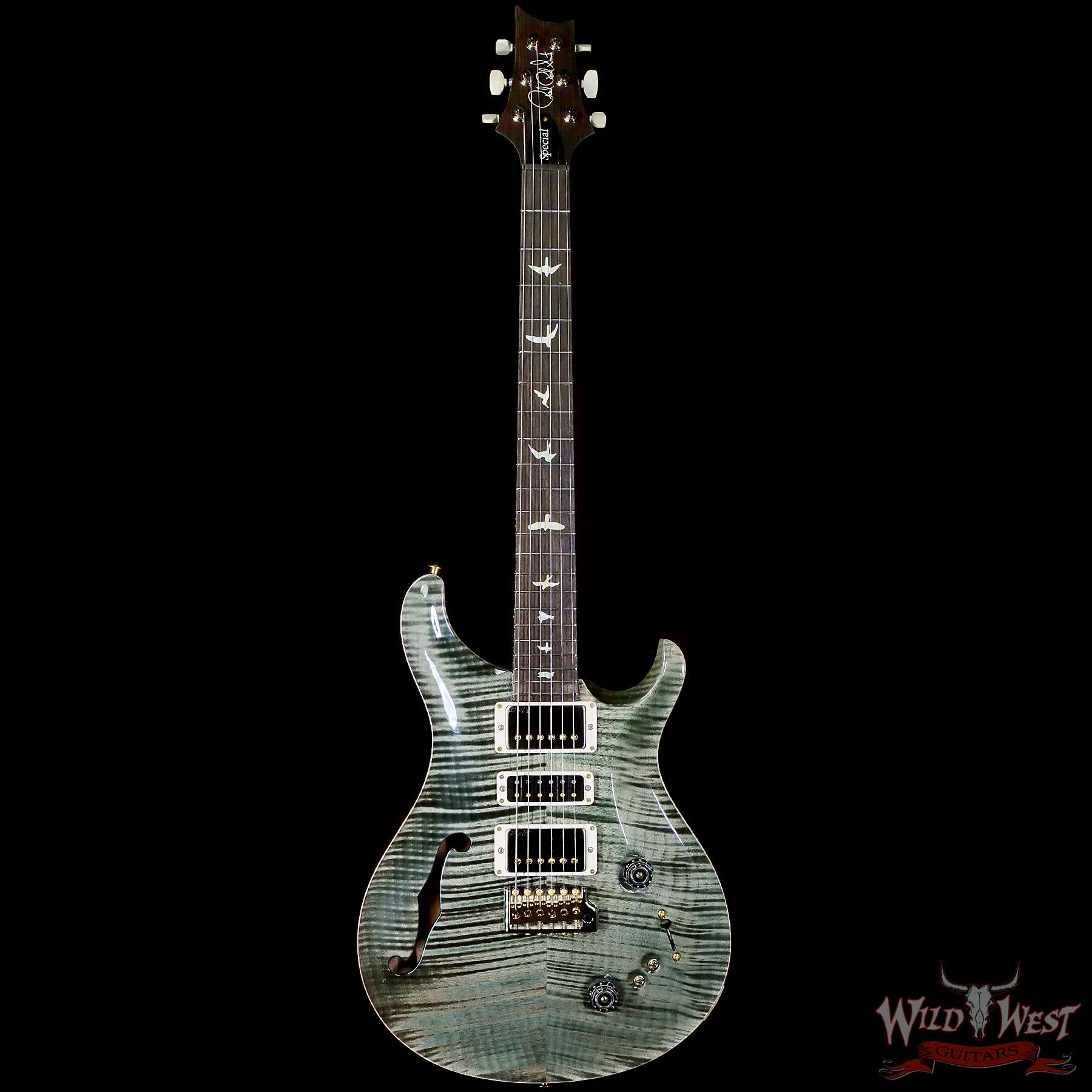 prs-wl-379585-c1__wwg.jpg Paul Reed Smith PRS Wood Library 10 Top Special 22 Semi-Hollow Flame Maple Neck Brazilian Rosewood Fingerboard Trampas Green 7.15 LBS (US Only / No International Shipping) - Image 3