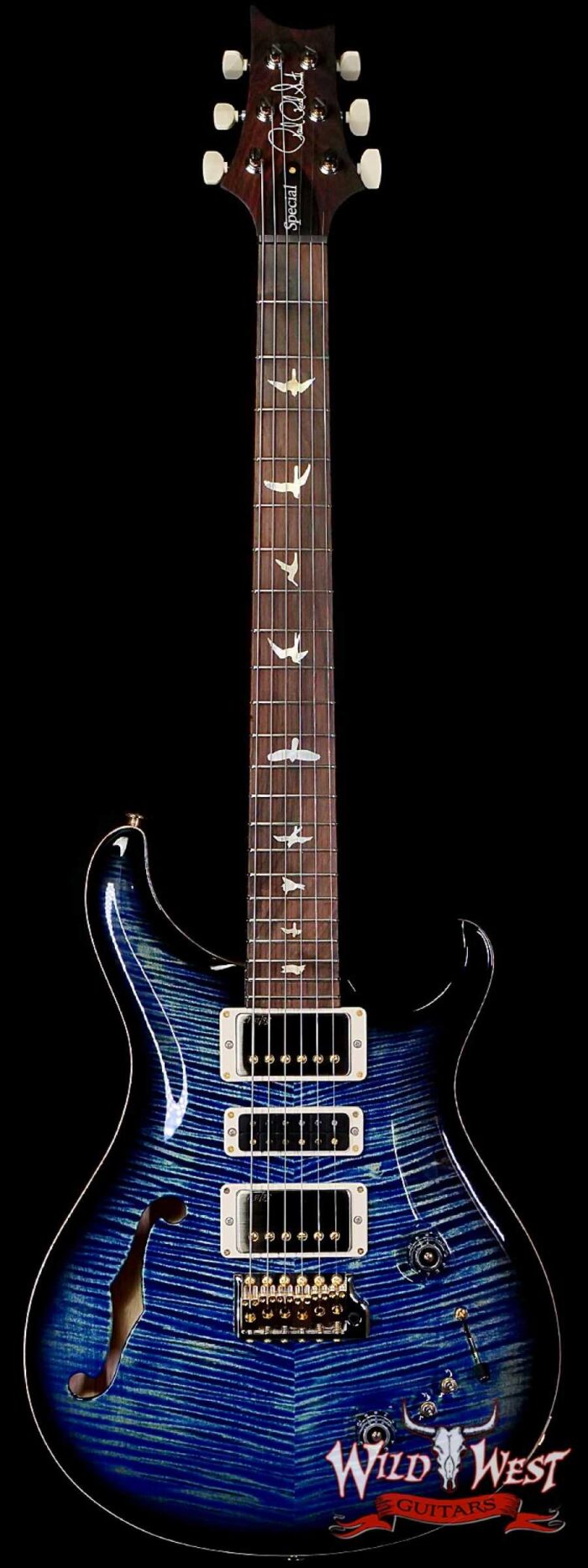 Paul Reed Smith PRS Wood Library 10 Top Special 22 Semi-Hollow Flame Maple Neck Brazilian Rosewood Fingerboard River Blue Smokeburst 6.90 LBS (US Only / No International Shipping) - Image 1