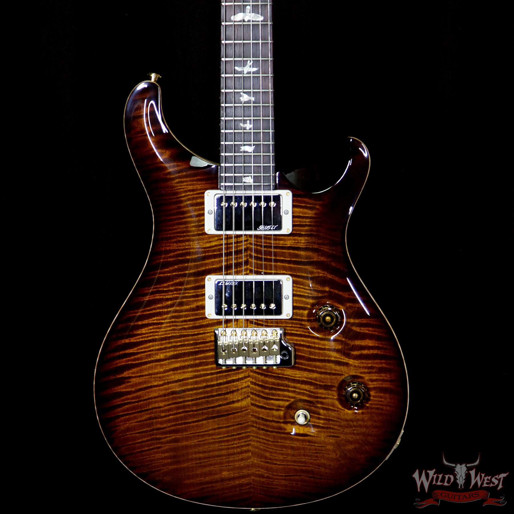 prs-wl-ap-ft-cu24fb-fn-brz-blackgoldburst-253674-bbf__wwg.jpg PRS Wood Library Artist Package Custom 24 Fatback Flame Neck Brazilian Rosewood Board Black Gold Burst - Image 3
