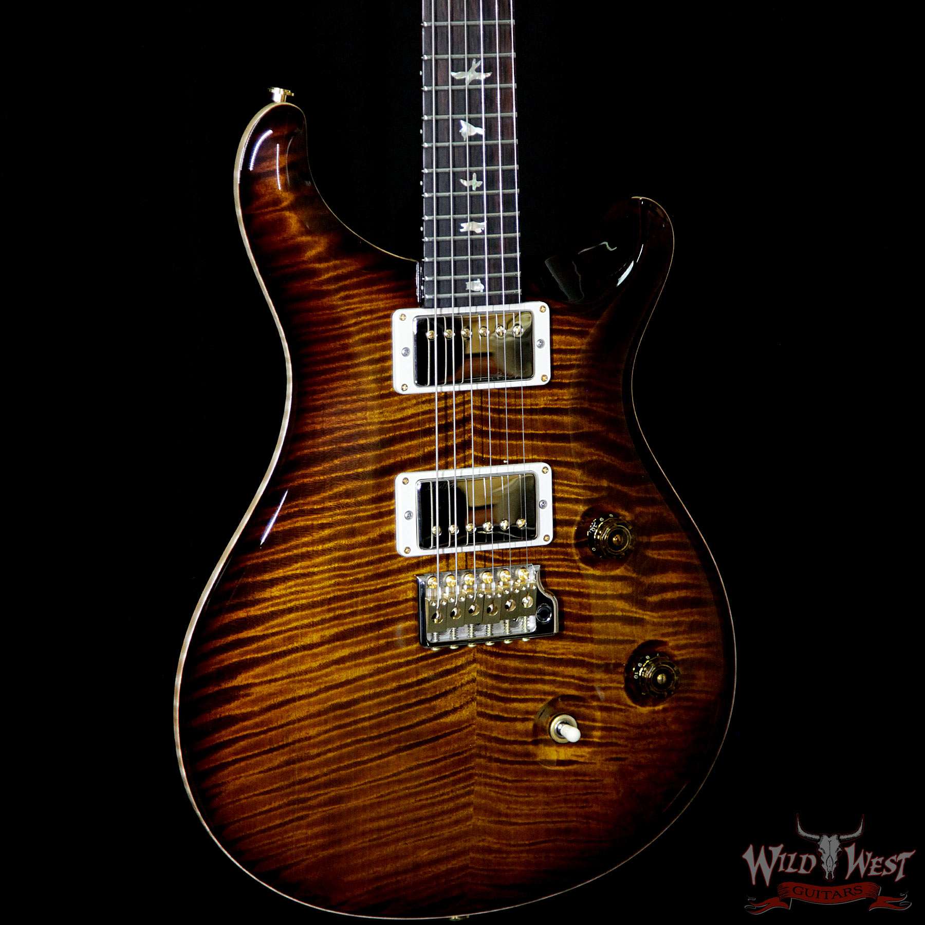 prs-wl-ap-ft-cu24fb-fn-brz-blackgoldburst-253674-bl__wwg.jpg PRS Wood Library Artist Package Custom 24 Fatback Flame Neck Brazilian Rosewood Board Black Gold Burst - Image 4