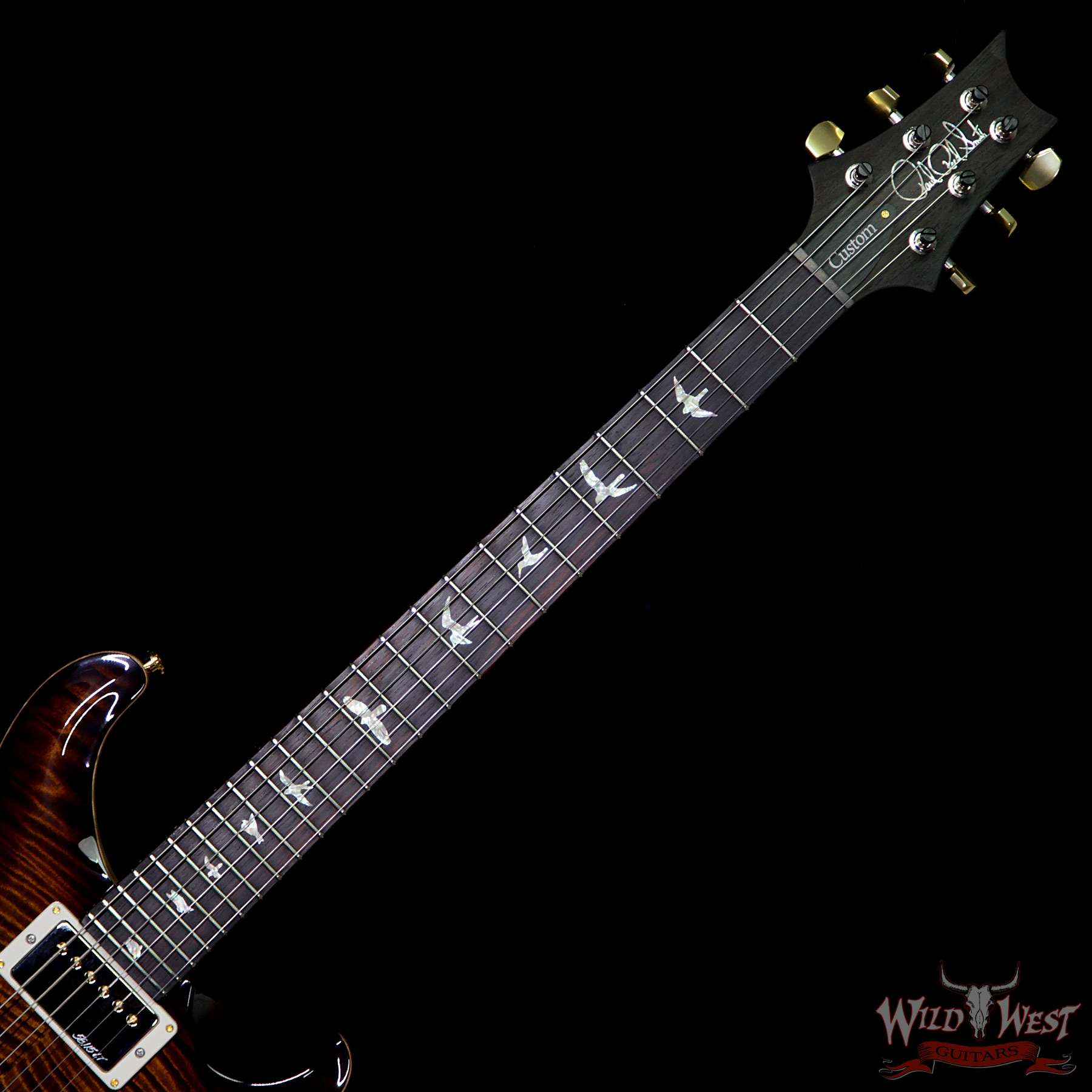prs-wl-ap-ft-cu24fb-fn-brz-blackgoldburst-253674-bnf__wwg.jpg PRS Wood Library Artist Package Custom 24 Fatback Flame Neck Brazilian Rosewood Board Black Gold Burst - Image 6
