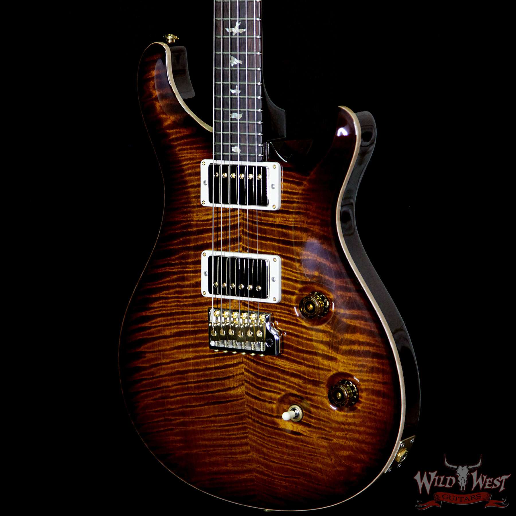 prs-wl-ap-ft-cu24fb-fn-brz-blackgoldburst-253674-br__wwg.jpg PRS Wood Library Artist Package Custom 24 Fatback Flame Neck Brazilian Rosewood Board Black Gold Burst - Image 2