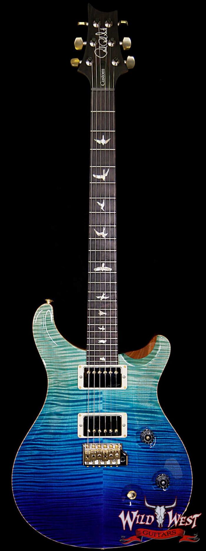 PRS Wood Library Artist Package Custom 24 Fatback Flame Maple Neck African Blackwood Board Blue Fade - Image 1