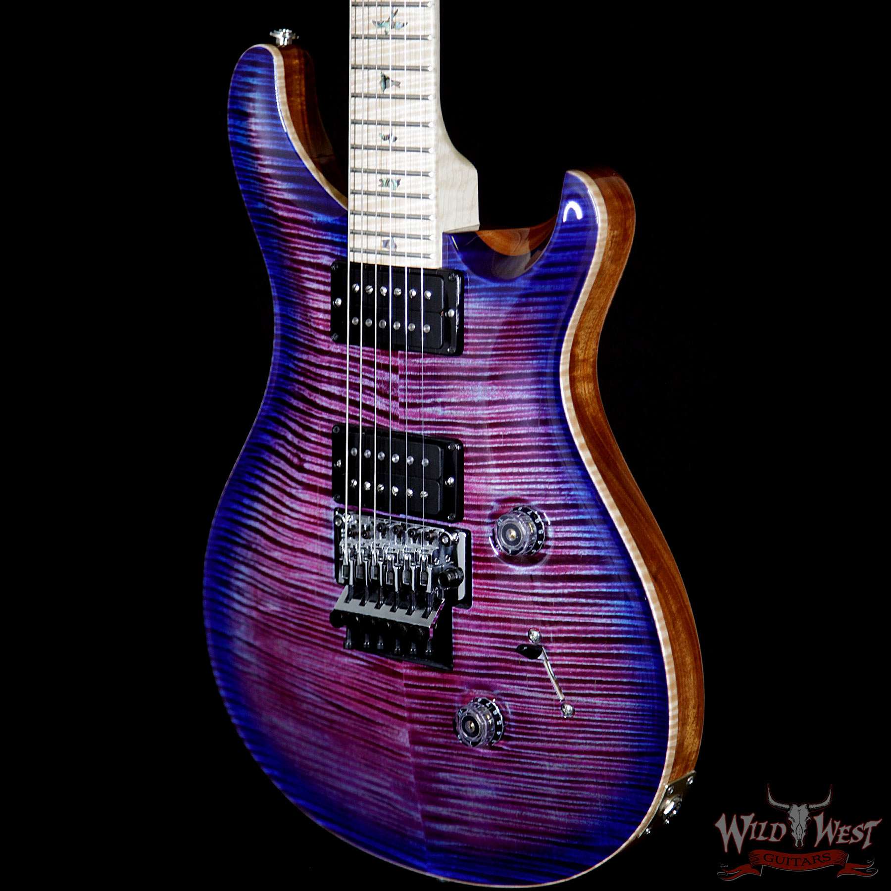 prs-wl-ap-ft-cu24fr-fnfb-violetblueburst-254989-br__wwg.jpg PRS Wood Library Artist Package Custom 24 Floyd Rose Flame Maple Top Neck & Board Violet Blue Burst - Image 2