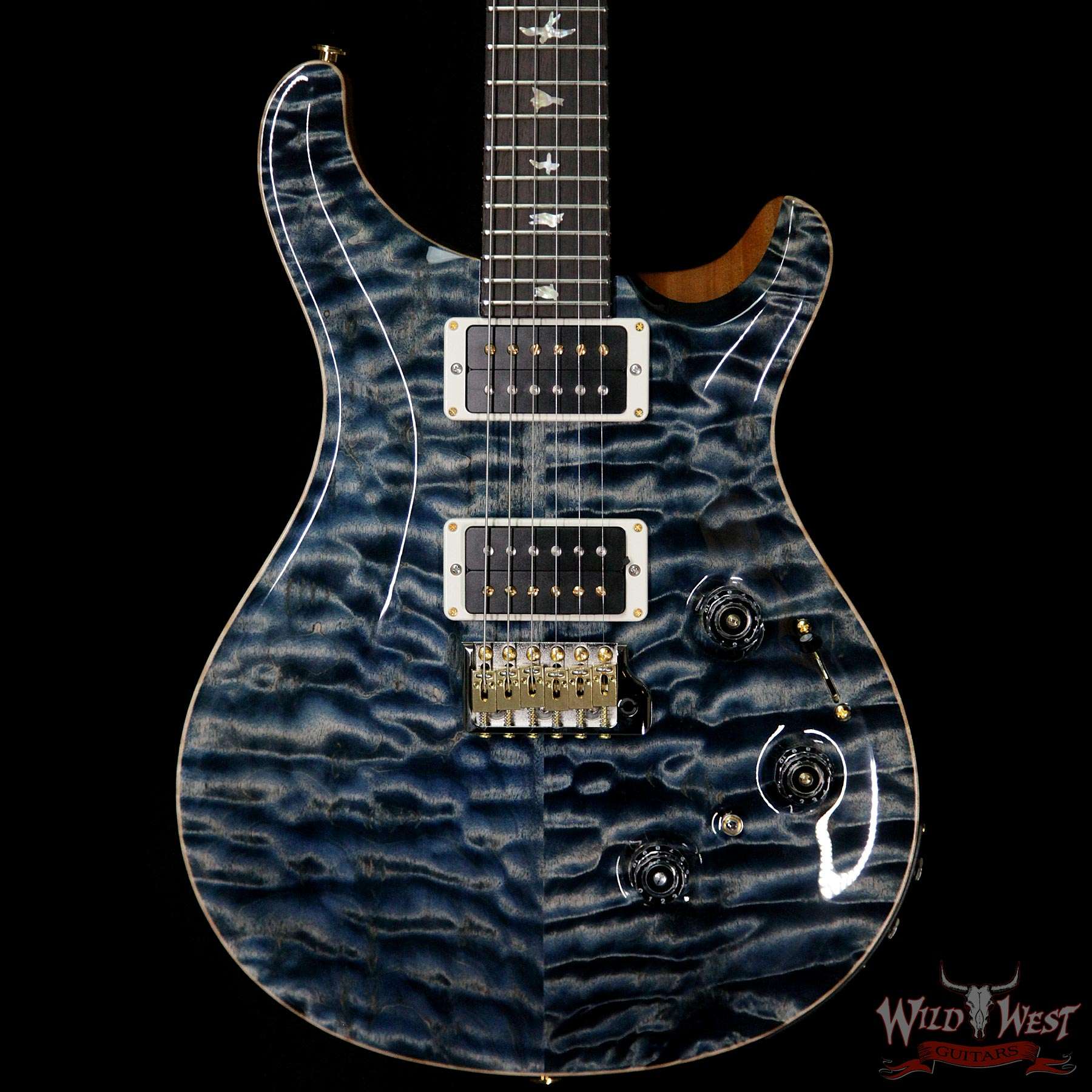 prs-wl-ap-qt-custom24piezo-brz-fwb-275184-bf__wwg.jpg PRS Wood Library Artist Package Quilt Top Custom 24 Piezo P24 Brazilian Rosewood Board Faded Whale Blue - Image 3
