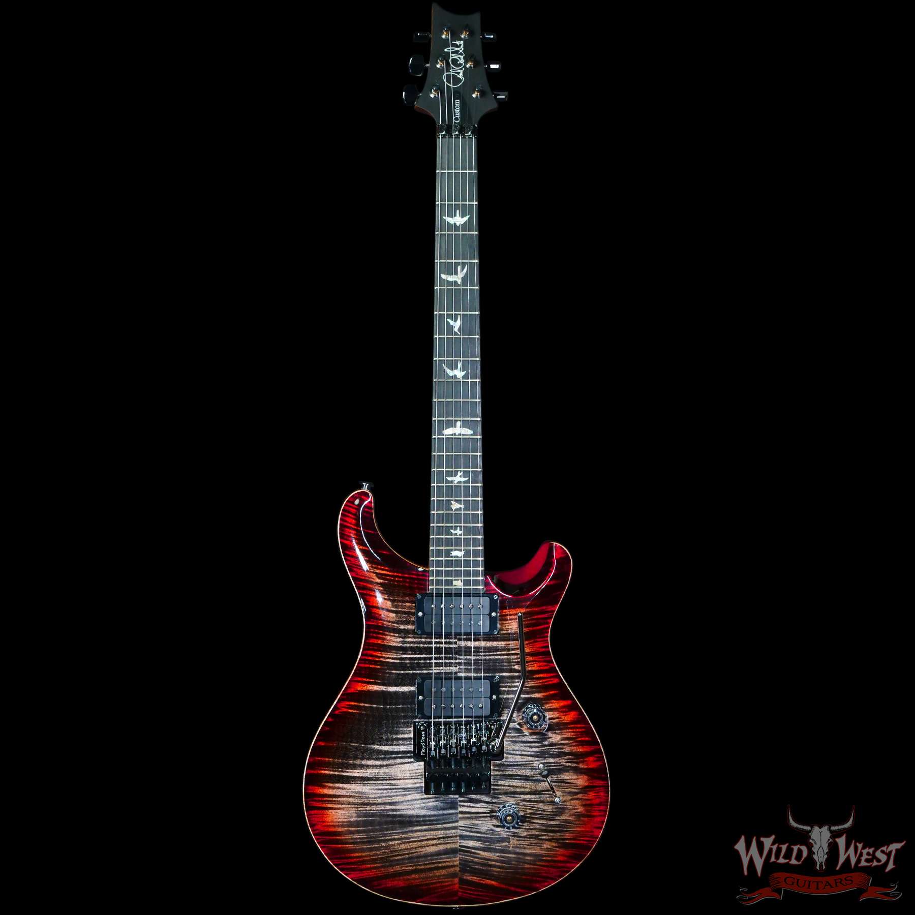 prs-wl-cu24fr-ccb-356114-c1__wwg.jpg Paul Reed Smith PRS Wood Library 10 Top Custom 24 Floyd Rose Ebony Fingerboard Roasted Flame Maple Neck Charcoal Cherry Burst - Image 3
