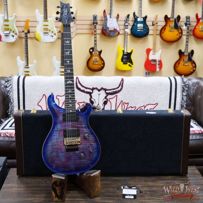 Paul Reed Smith PRS Wood Library 10 Top Custom 24 Floyd Rose Ebony Fingerboard Roasted Flame Maple Neck Violet Blue Burst - Image 6