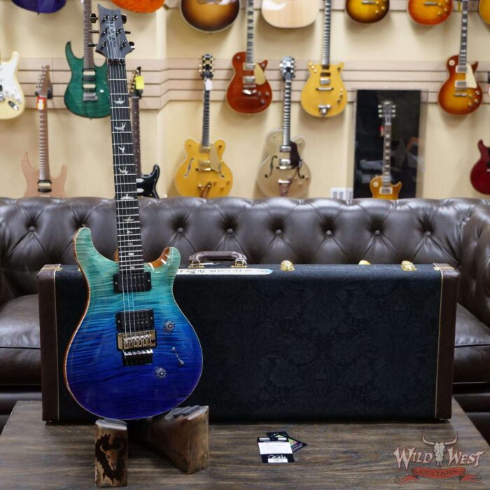 Paul Reed Smith PRS Wood Library 10 Top Custom 24 Floyd Rose Roasted Flame Maple Neck Blue Fade - Image 6