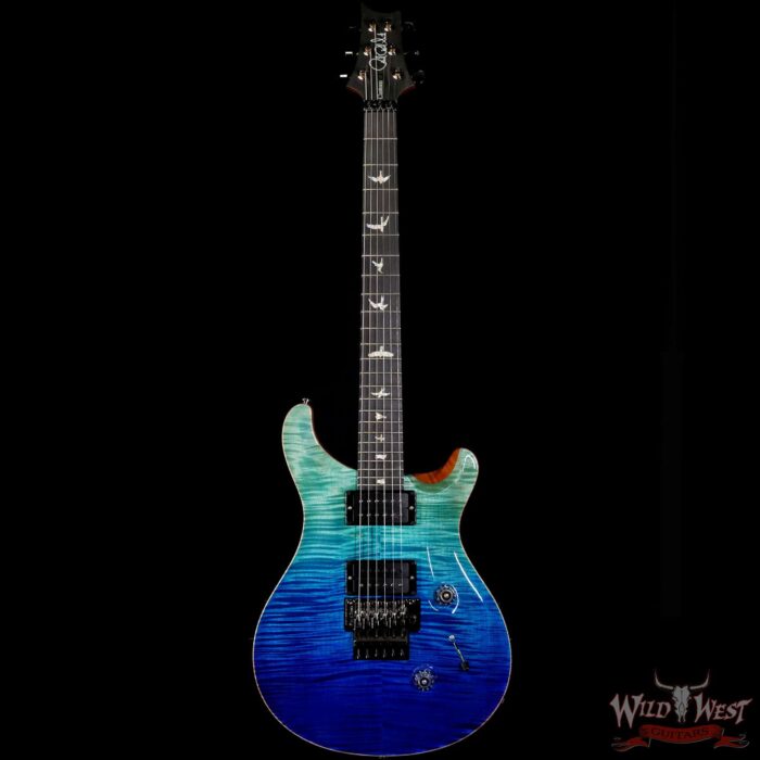 Paul Reed Smith PRS Wood Library 10 Top Custom 24 Floyd Rose Roasted Flame Maple Neck Blue Fade - Image 3