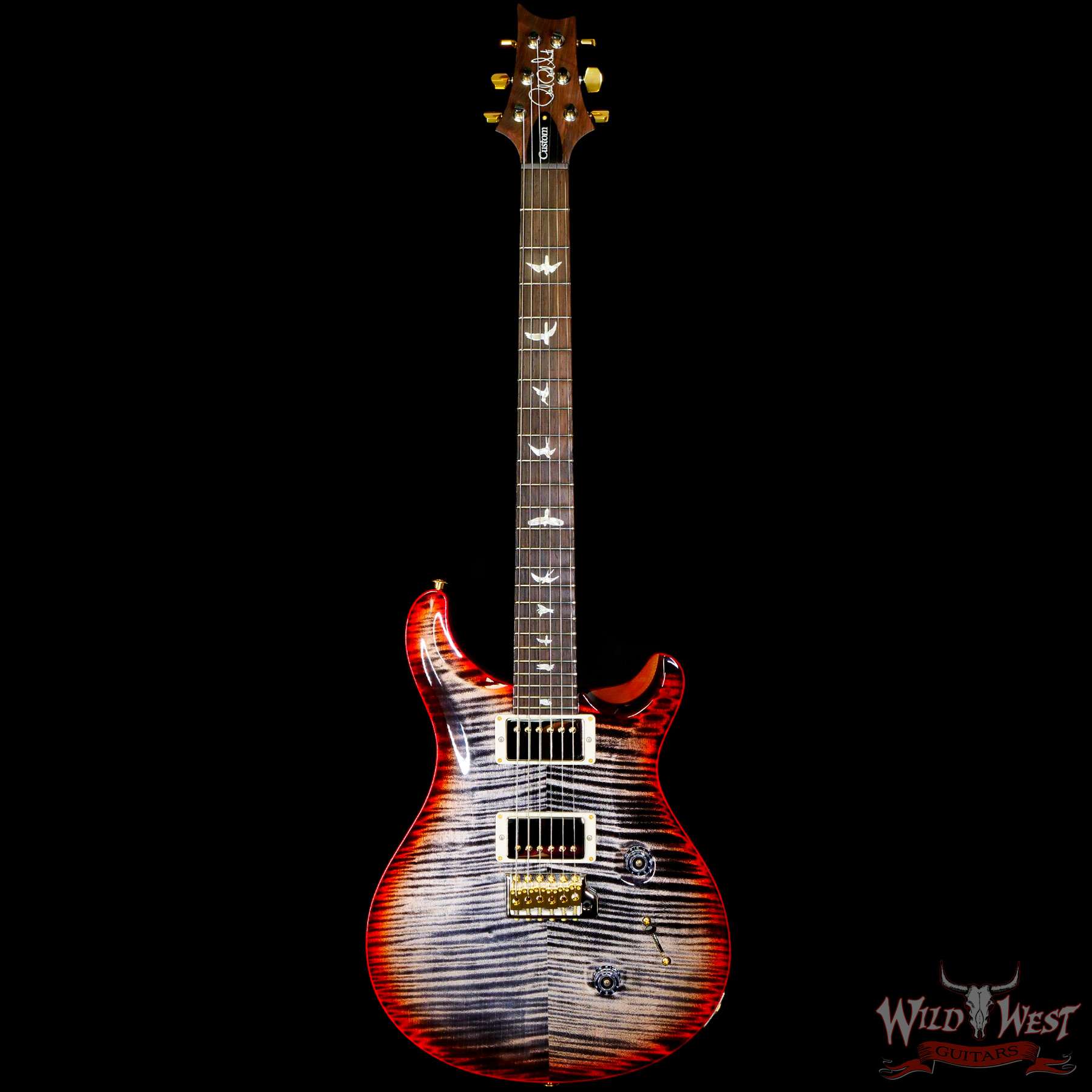 prs-wl-f10-cu24-ccb-339497-c1__wwg.jpg Paul Reed Smith PRS Wood Library 10 Top Custom 24 Flame Maple Neck Brazilian Rosewood Board Charcoal Cherry Burst - Image 3