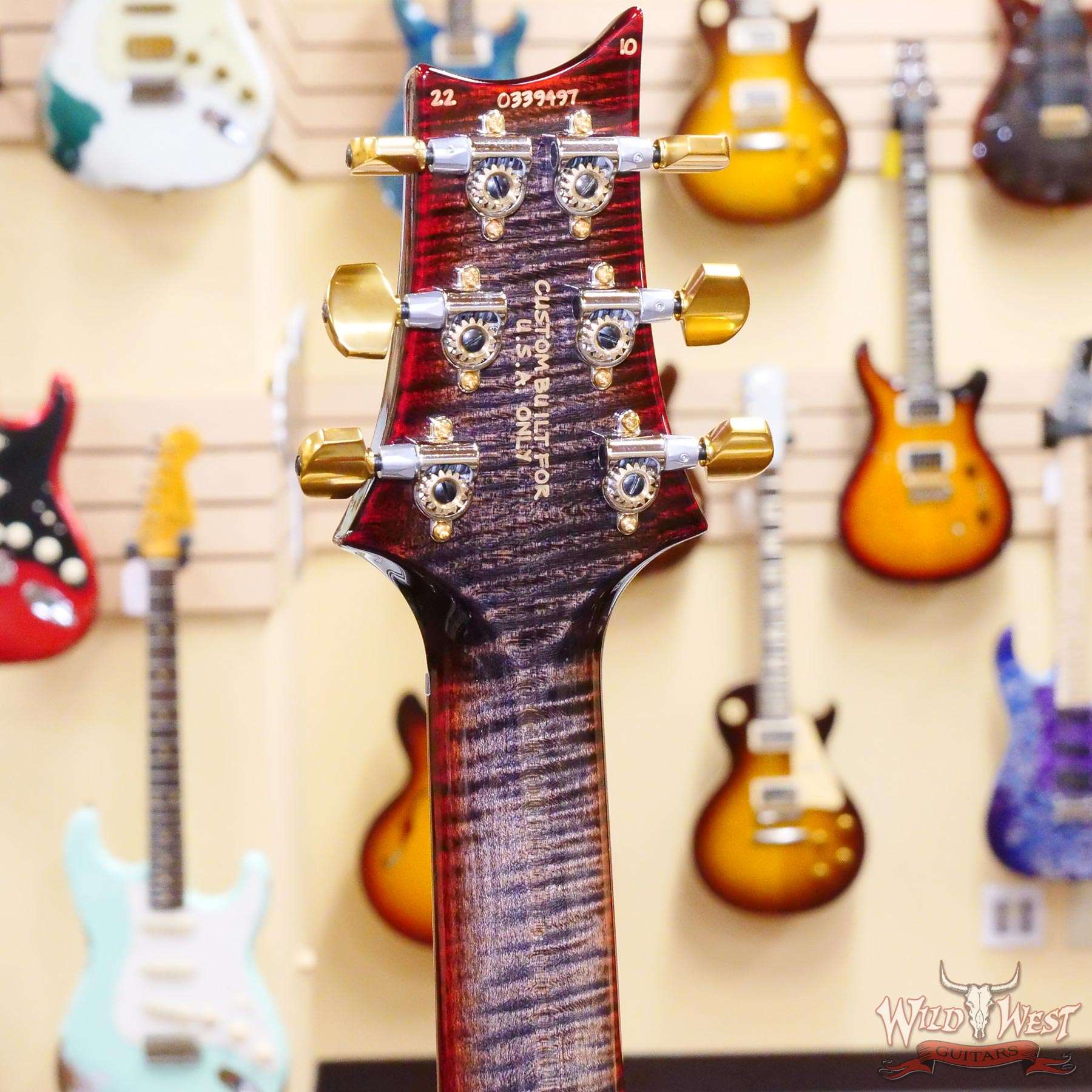 prs-wl-f10-cu24-ccb-339497-d5__wwg.jpg Paul Reed Smith PRS Wood Library 10 Top Custom 24 Flame Maple Neck Brazilian Rosewood Board Charcoal Cherry Burst - Image 10