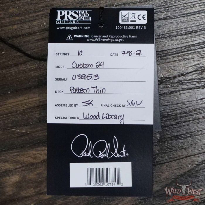 Paul Reed Smith Wood Library 10 Top Custom 24 Pattern Thin Flame Maple Neck Brazilian Rosewood Board River Blue Burst - Image 12
