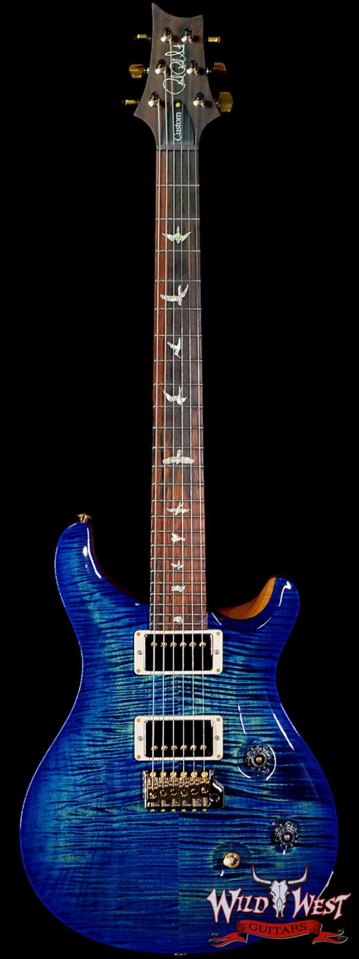 Paul Reed Smith Wood Library 10 Top Custom 24 Pattern Thin Flame Maple Neck Brazilian Rosewood Board River Blue Burst - Image 1
