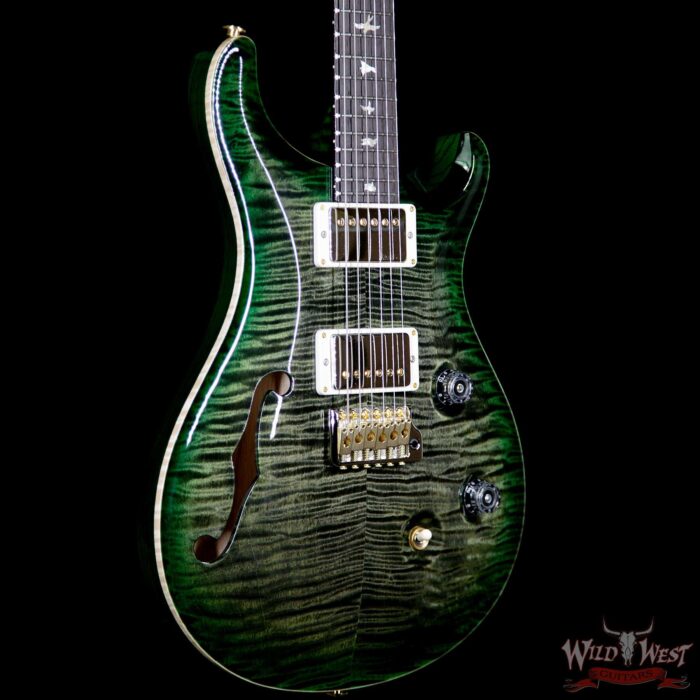 PRS Wood Library Flame 10 Top Custom 24 Semi Hollow Brazilian Rosewood Board Charcoal Green Burst - Image 4