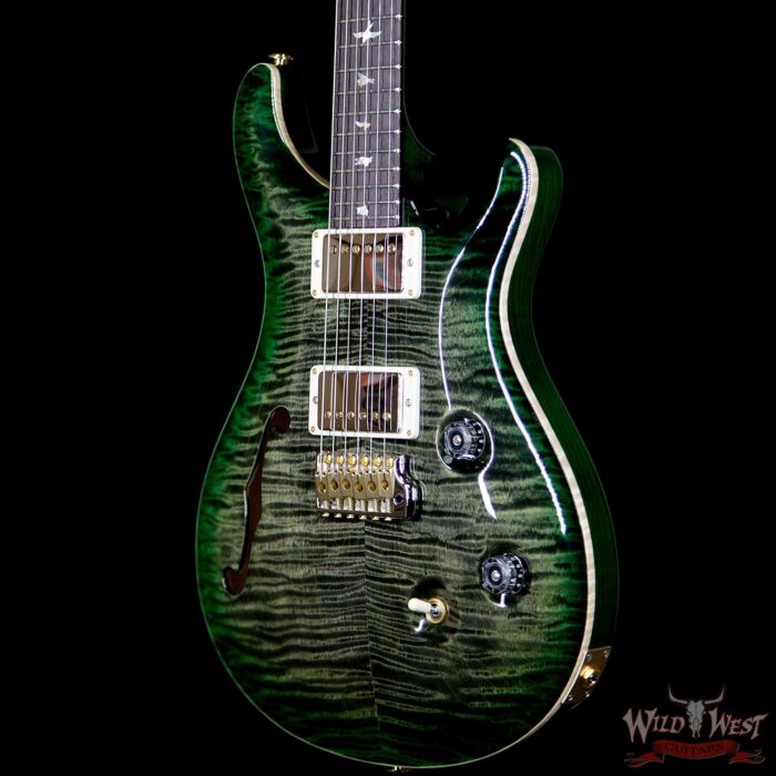 PRS Wood Library Flame 10 Top Custom 24 Semi Hollow Brazilian Rosewood Board Charcoal Green Burst - Image 2