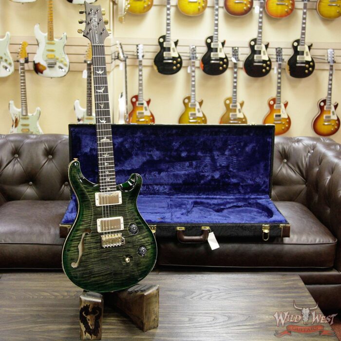 PRS Wood Library Flame 10 Top Custom 24 Semi Hollow Brazilian Rosewood Board Charcoal Green Burst - Image 12