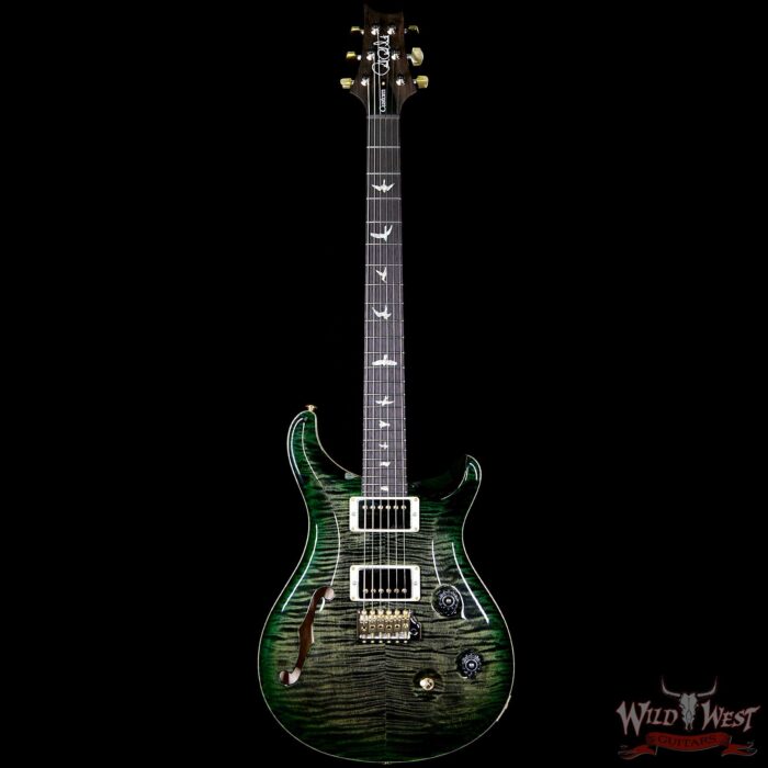 PRS Wood Library Flame 10 Top Custom 24 Semi Hollow Brazilian Rosewood Board Charcoal Green Burst - Image 5