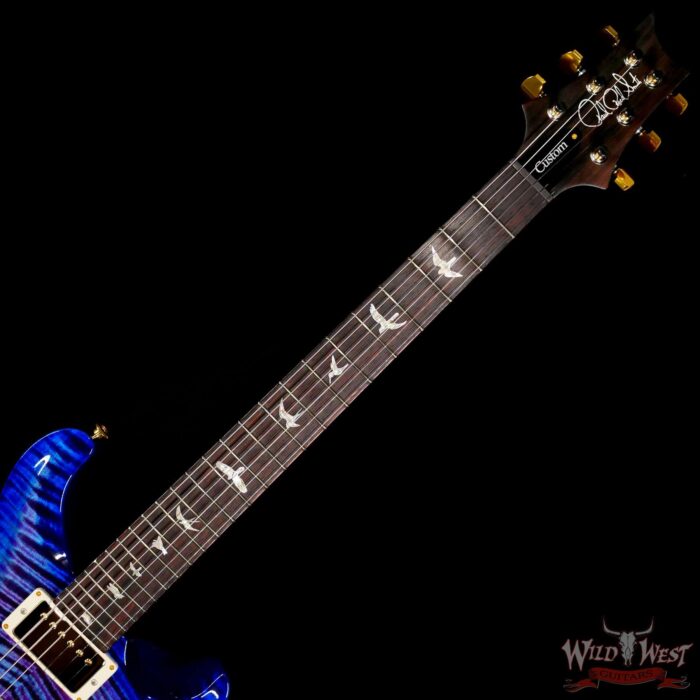 Paul Reed Smith PRS Wood Library 10 Top Custom 24 Flame Maple Neck Brazilian Rosewood Board Violet Blue Burst - Image 4