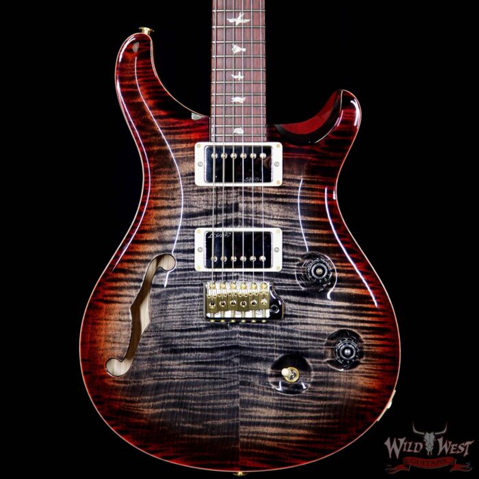 PRS Wood Library 10 Top Custom 24 Semi Hollow Flame Maple Top & Neck Cocobolo Charcoal Cherry Burst - Image 3
