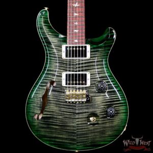 PRS Wood Library 10 Top Custom 24 Semi Hollow Flame Top & Neck Cocobolo Board Obsidian Green Burst - Image 3