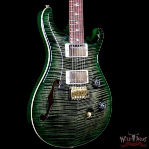 PRS Wood Library 10 Top Custom 24 Semi Hollow Flame Top & Neck Cocobolo Board Obsidian Green Burst - Image 4