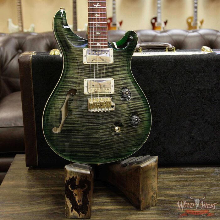PRS Wood Library 10 Top Custom 24 Semi Hollow Flame Top & Neck Cocobolo Board Obsidian Green Burst - Image 13