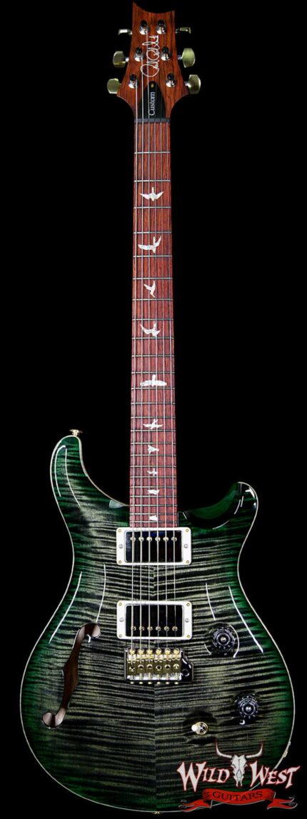 PRS Wood Library 10 Top Custom 24 Semi Hollow Flame Top & Neck Cocobolo Board Obsidian Green Burst