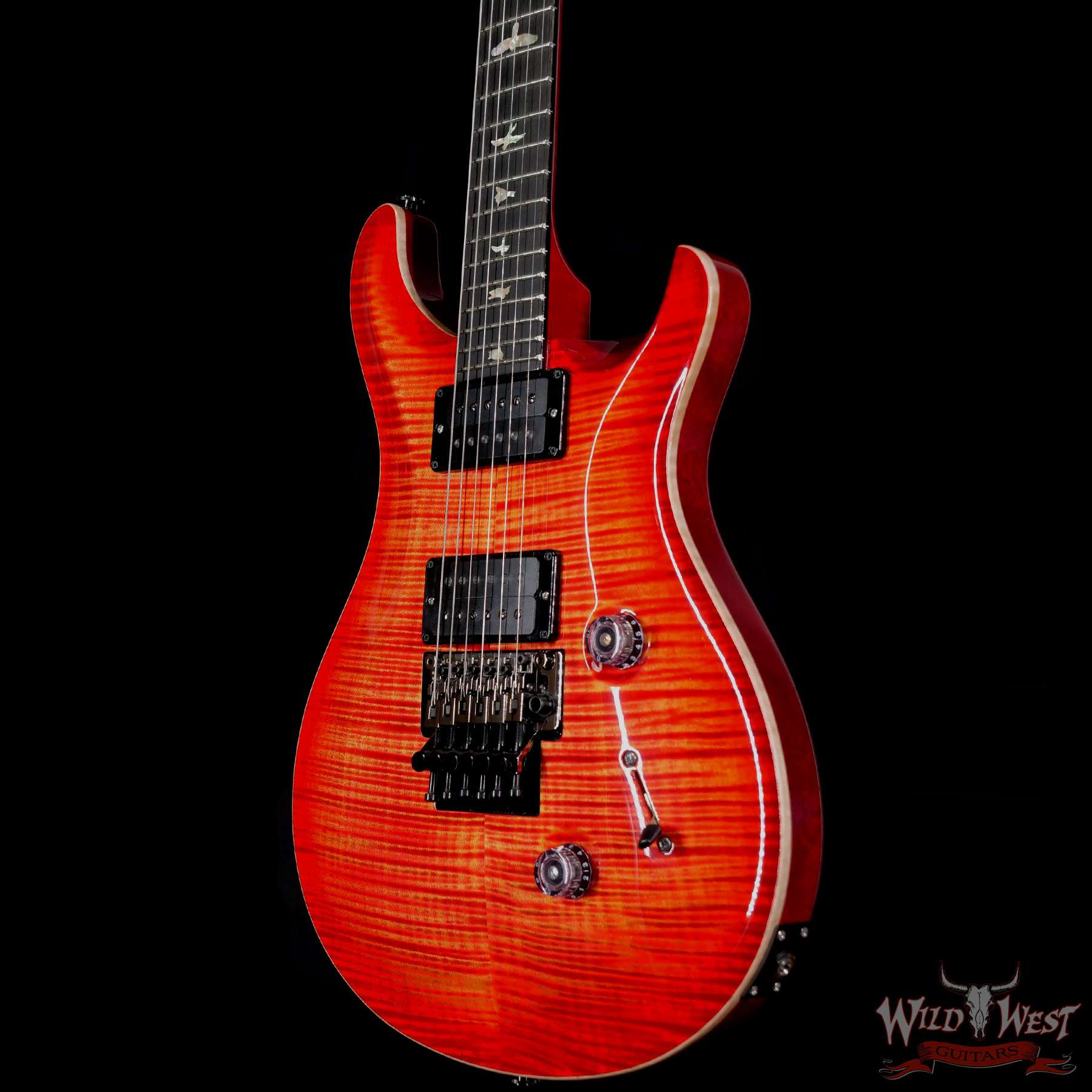 prs-wl-f10-cu24fr-bloodorange-311027-br__wwg.jpg PRS Wood Library 10 Top Custom 24 Floyd Rose Ebony Fingerboard AAA Flame Maple Neck Blood Orange - Image 2
