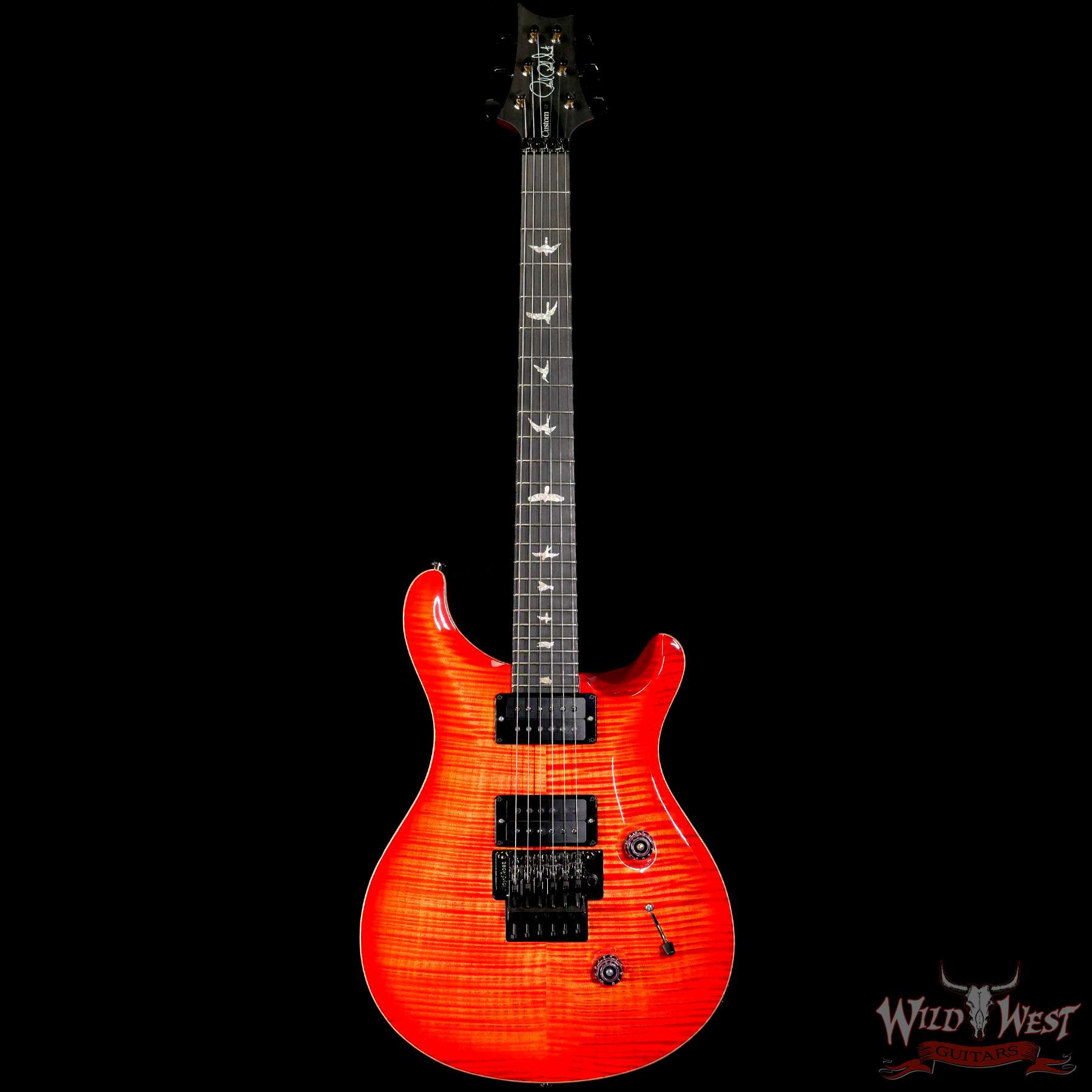 prs-wl-f10-cu24fr-bloodorange-311027-f__wwg.jpg PRS Wood Library 10 Top Custom 24 Floyd Rose Ebony Fingerboard AAA Flame Maple Neck Blood Orange - Image 3