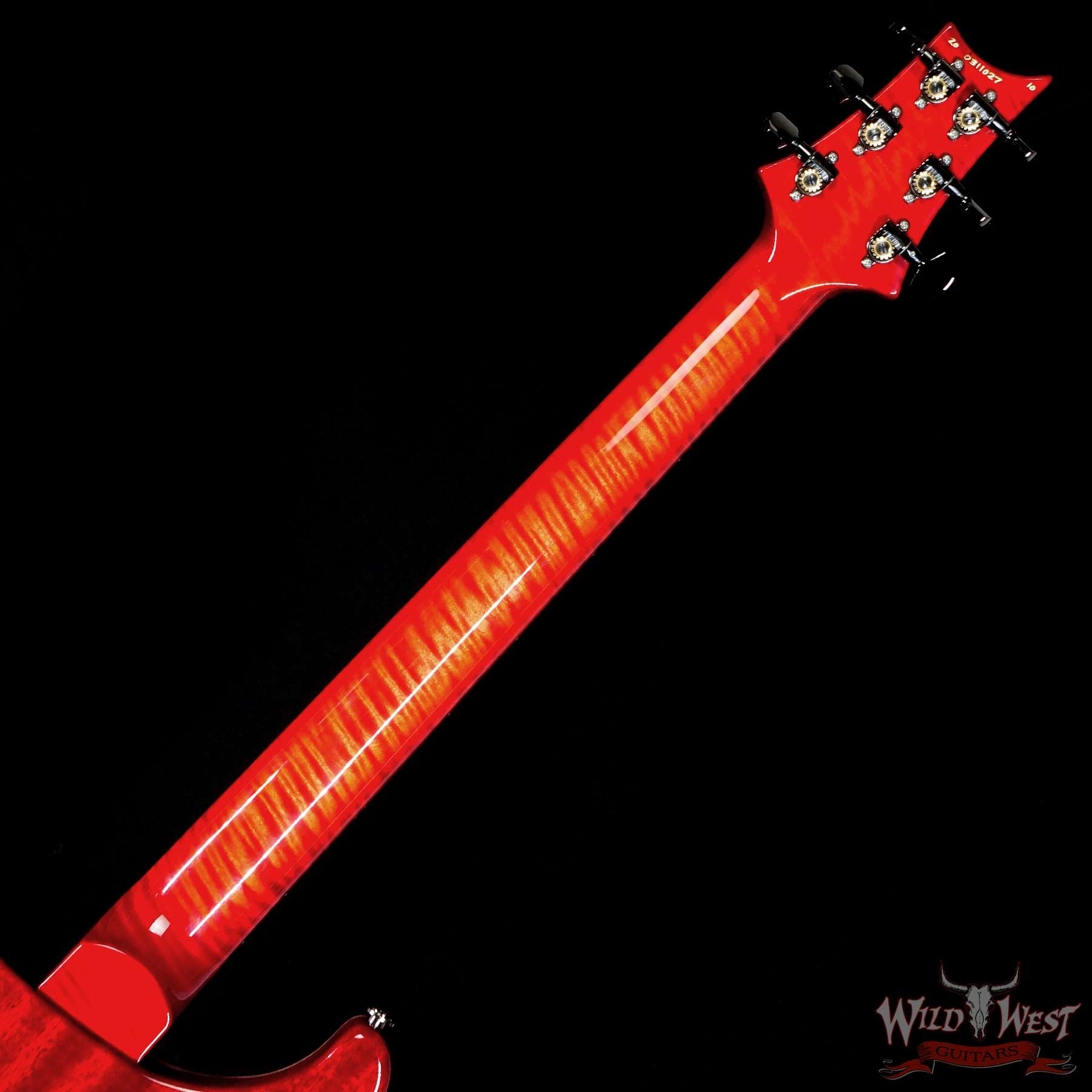 prs-wl-f10-cu24fr-bloodorange-311027-nb__wwg.jpg PRS Wood Library 10 Top Custom 24 Floyd Rose Ebony Fingerboard AAA Flame Maple Neck Blood Orange - Image 5