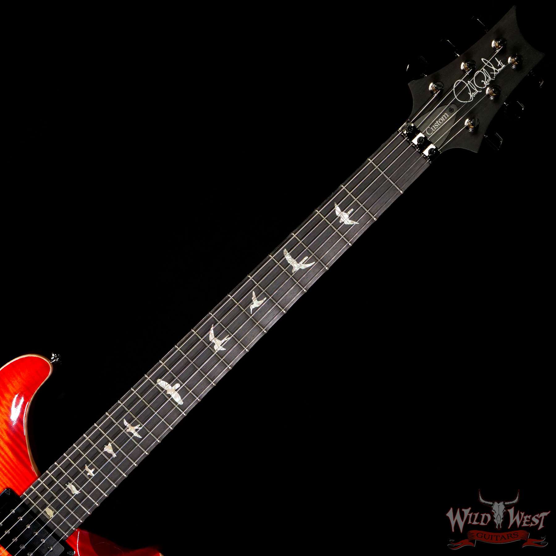 prs-wl-f10-cu24fr-bloodorange-311027-nf__wwg.jpg PRS Wood Library 10 Top Custom 24 Floyd Rose Ebony Fingerboard AAA Flame Maple Neck Blood Orange - Image 4