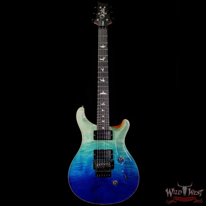 PRS Wood Library 10 Top Custom 24 Floyd Rose Ebony Fingerboard AAA Flame Maple Neck Blue Fade - Image 3