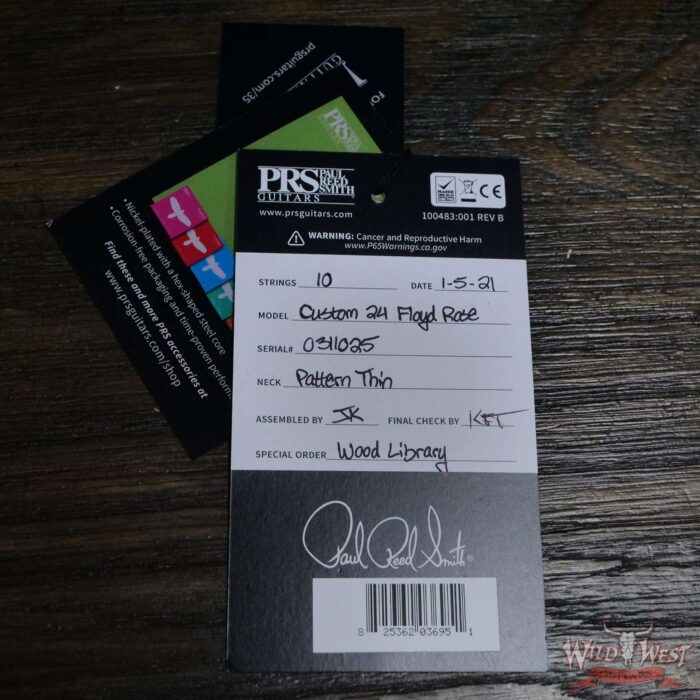 PRS Wood Library 10 Top Custom 24 Floyd Rose Ebony Fingerboard AAA Flame Maple Neck Charcoal Cherry Burst - Image 12