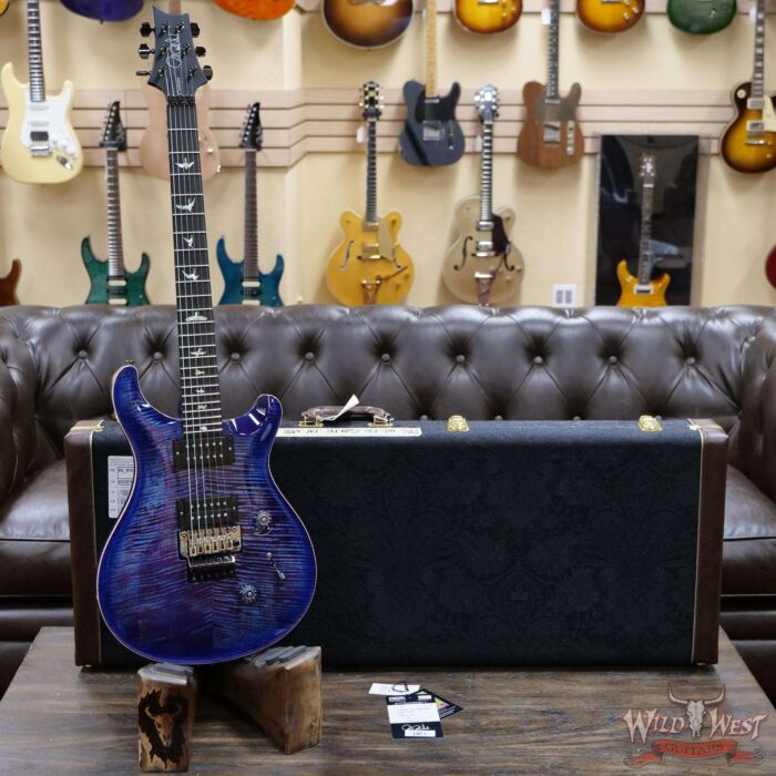 PRS Wood Library 10 Top Custom 24 Floyd Rose Ebony Fingerboard AAA Flame Maple Neck Violet Blue Burst - Image 6