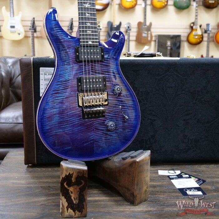 PRS Wood Library 10 Top Custom 24 Floyd Rose Ebony Fingerboard AAA Flame Maple Neck Violet Blue Burst - Image 8