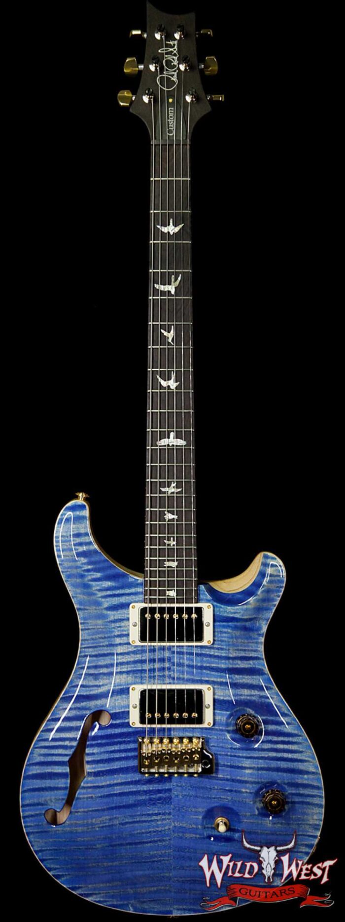 PRS Wood Library 10 Top Custom 24 Semi Hollow Flame Maple Top & Neck Brazilian Rosewood Fretbaord Faded Blue Jean - Image 1