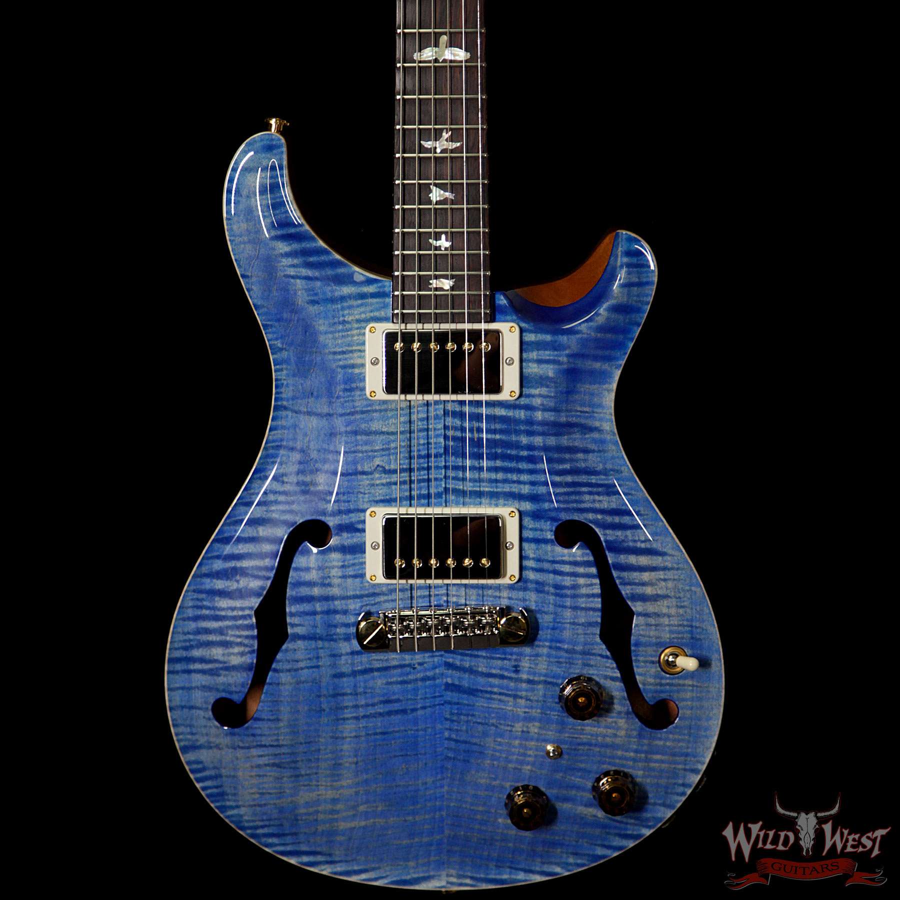 prs-wl-f10-hbi-brz-fadedbluejean-253055-bbf__wwg-1.jpg PRS Wood Library Flame 10 Top Hollowbody HB1 Piezo Brazilian Rosewood Board Faded Blue Jean - Image 3
