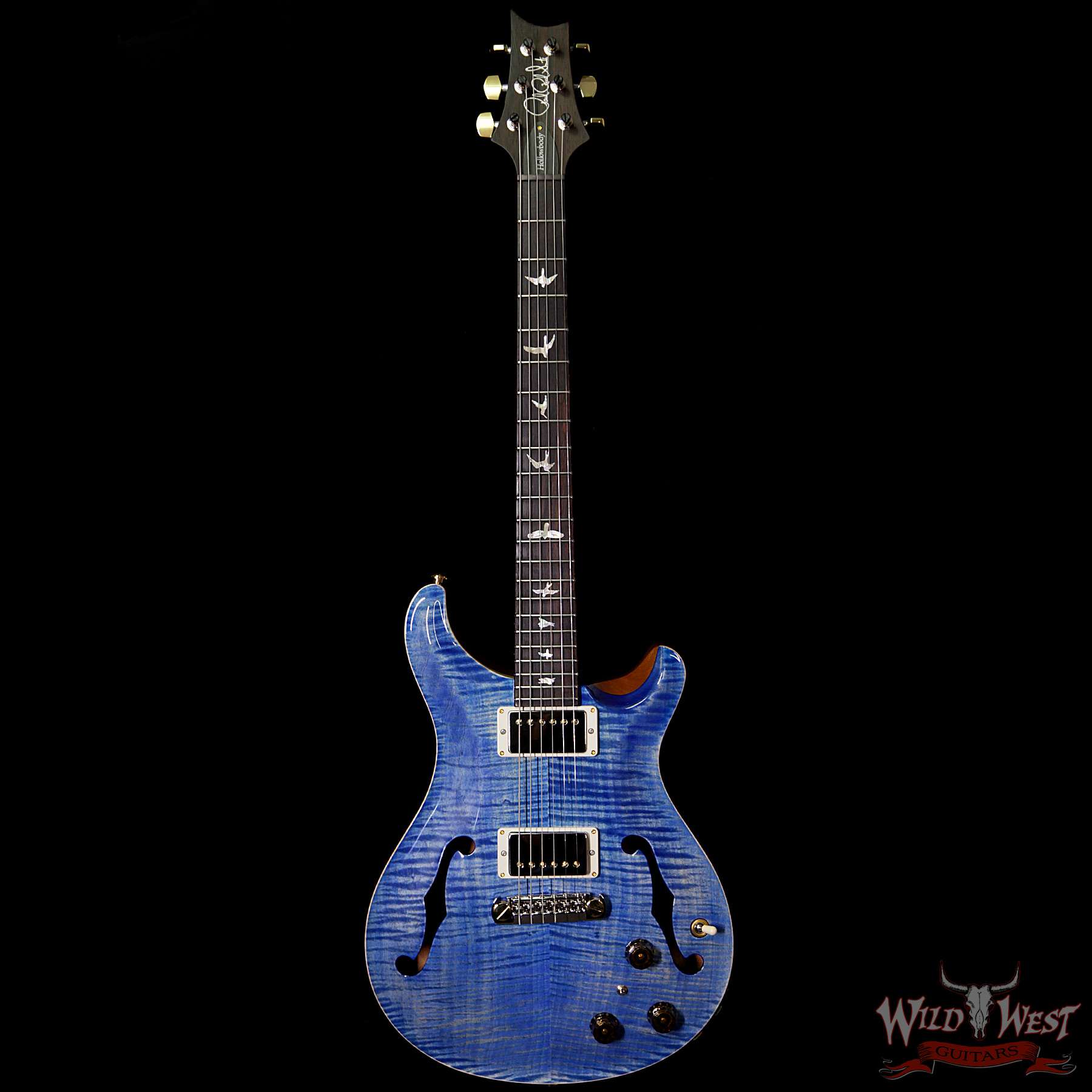 prs-wl-f10-hbi-brz-fadedbluejean-253055-bf__wwg-1.jpg PRS Wood Library Flame 10 Top Hollowbody HB1 Piezo Brazilian Rosewood Board Faded Blue Jean - Image 5