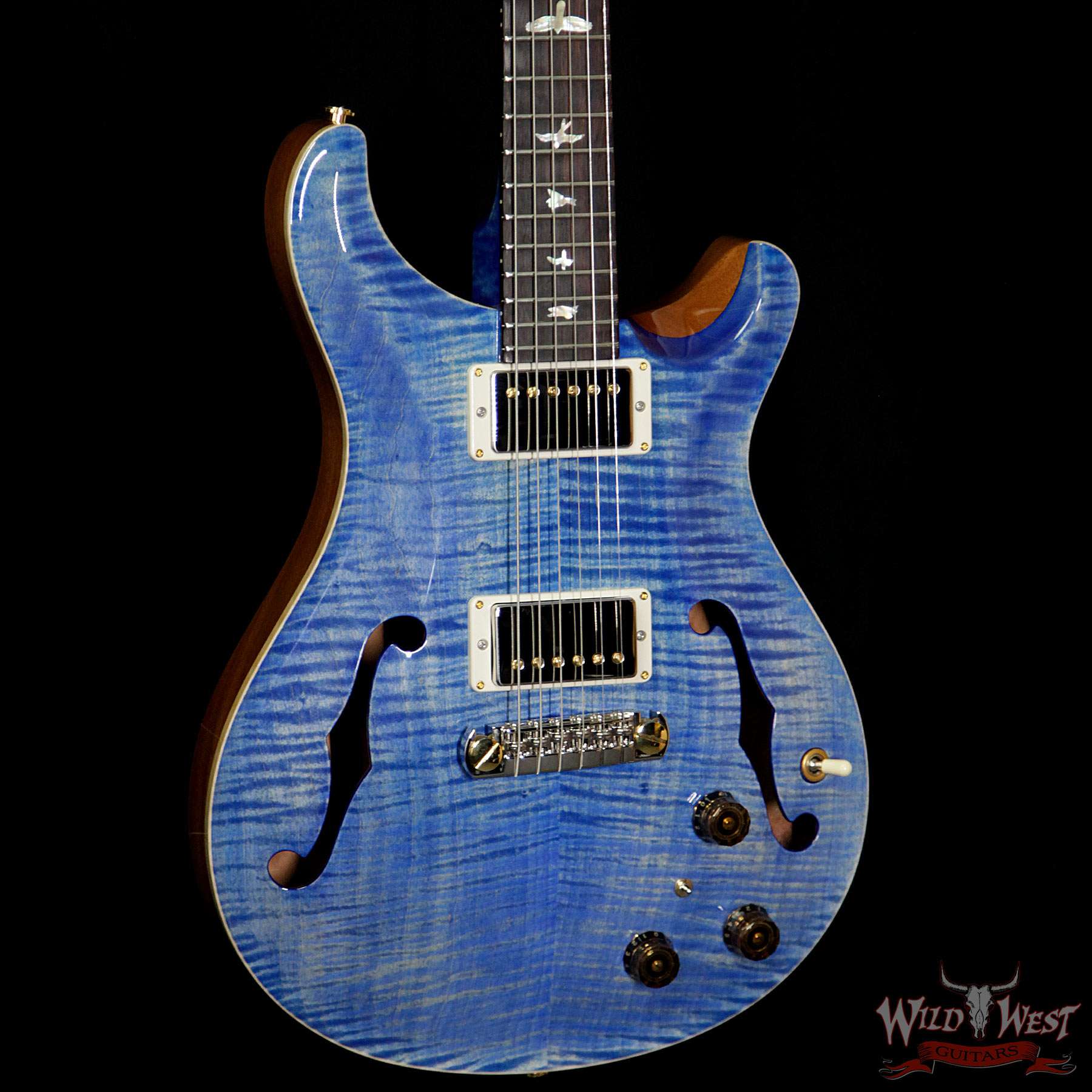 prs-wl-f10-hbi-brz-fadedbluejean-253055-bl__wwg-1.jpg PRS Wood Library Flame 10 Top Hollowbody HB1 Piezo Brazilian Rosewood Board Faded Blue Jean - Image 4