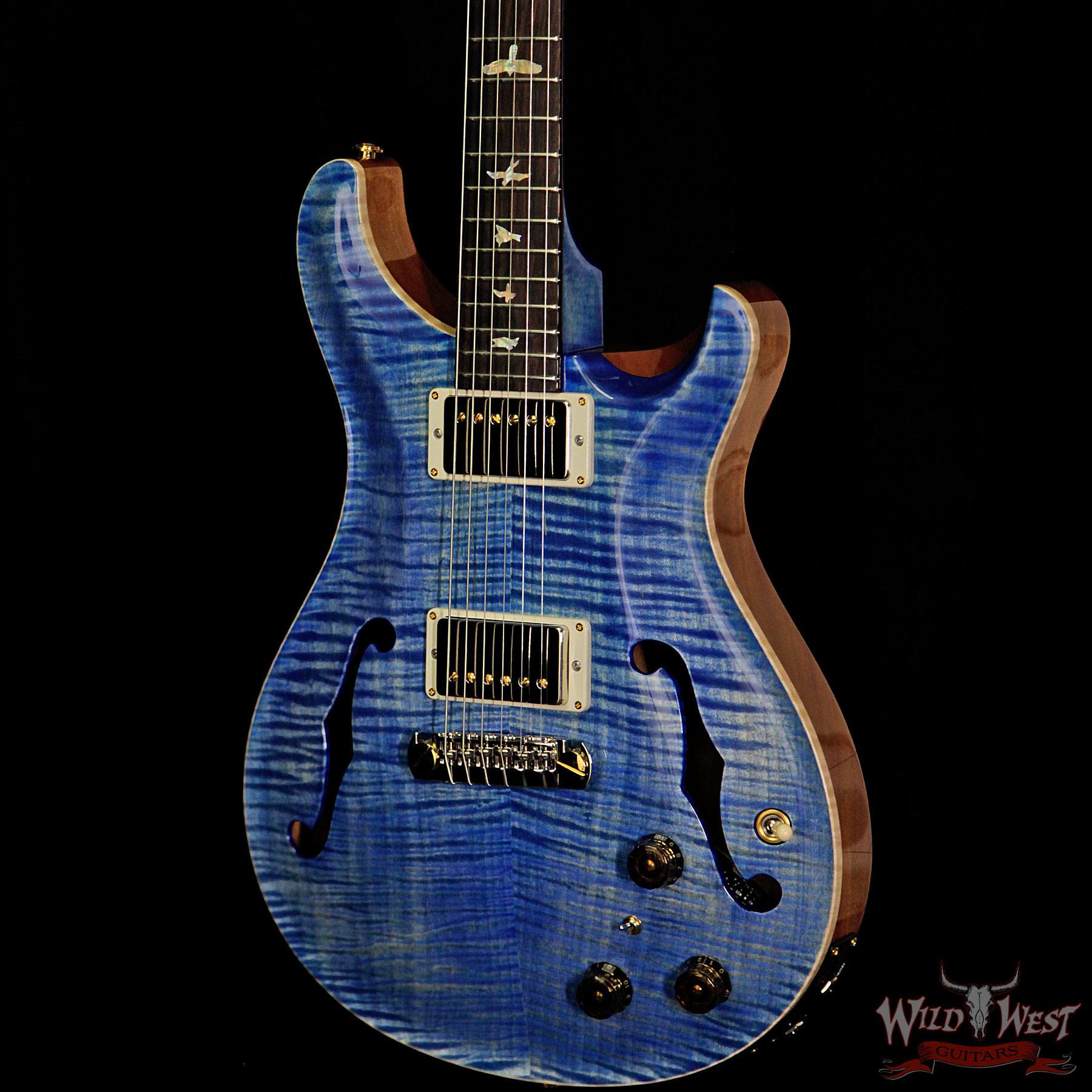 prs-wl-f10-hbi-brz-fadedbluejean-253055-br__wwg-1.jpg PRS Wood Library Flame 10 Top Hollowbody HB1 Piezo Brazilian Rosewood Board Faded Blue Jean - Image 2