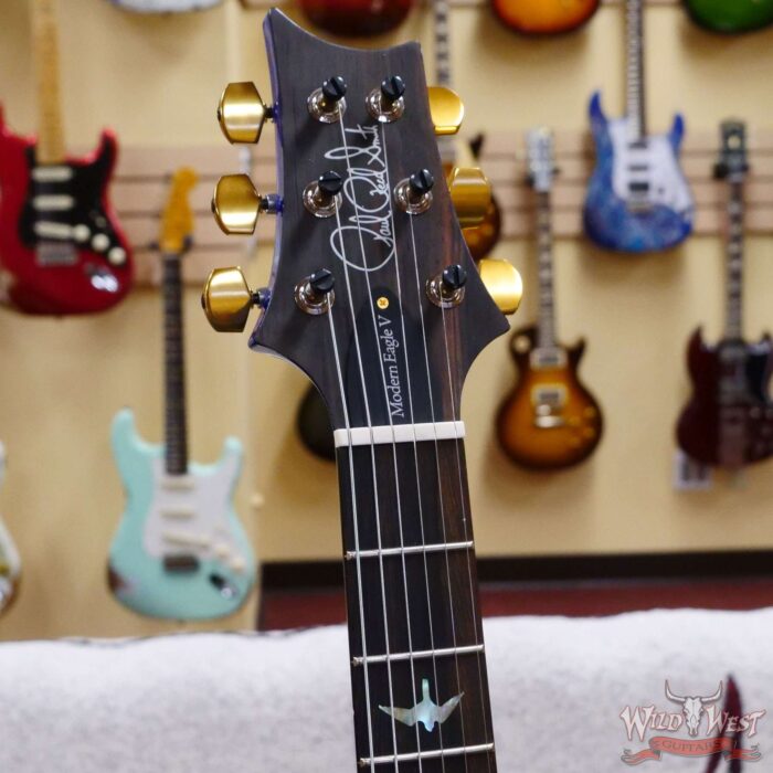 Paul Reed Smith PRS Wood Library 10 Top Modern Eagle V Stained Flame Maple Neck Brazilian Rosewood Board Faded Blue Burst - Image 7