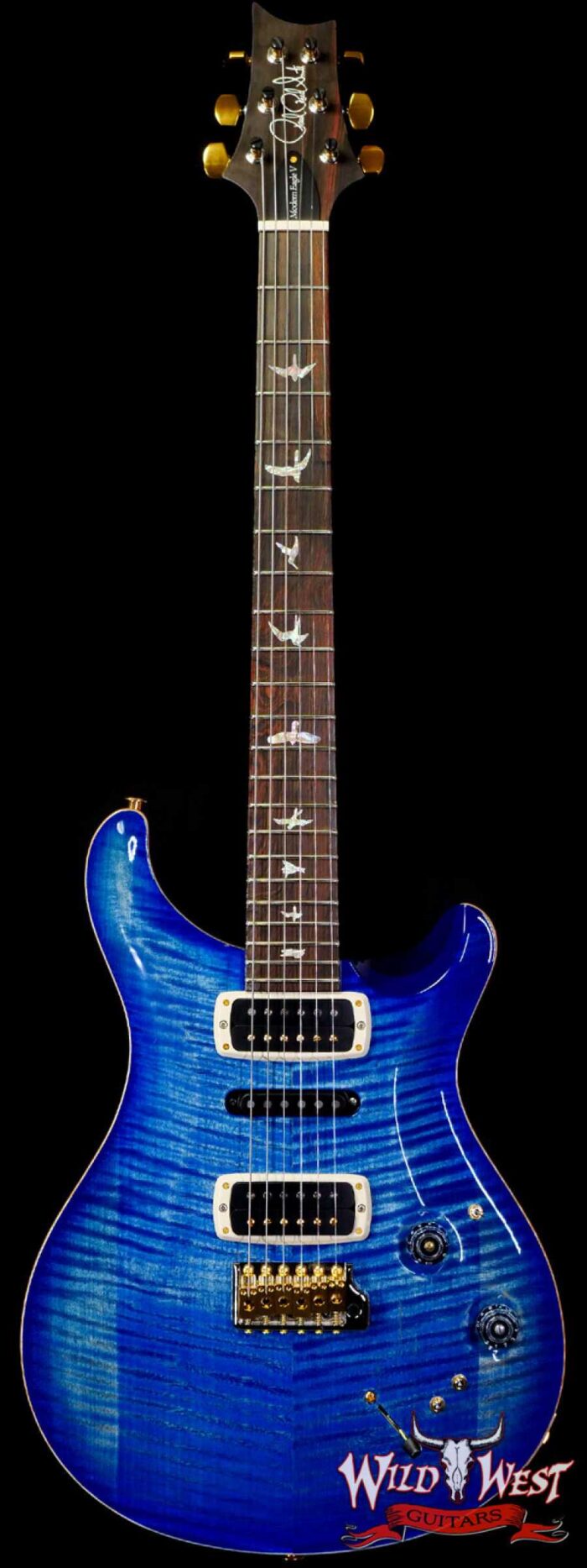 Paul Reed Smith PRS Wood Library 10 Top Modern Eagle V Stained Flame Maple Neck Brazilian Rosewood Board Faded Blue Burst - Image 1