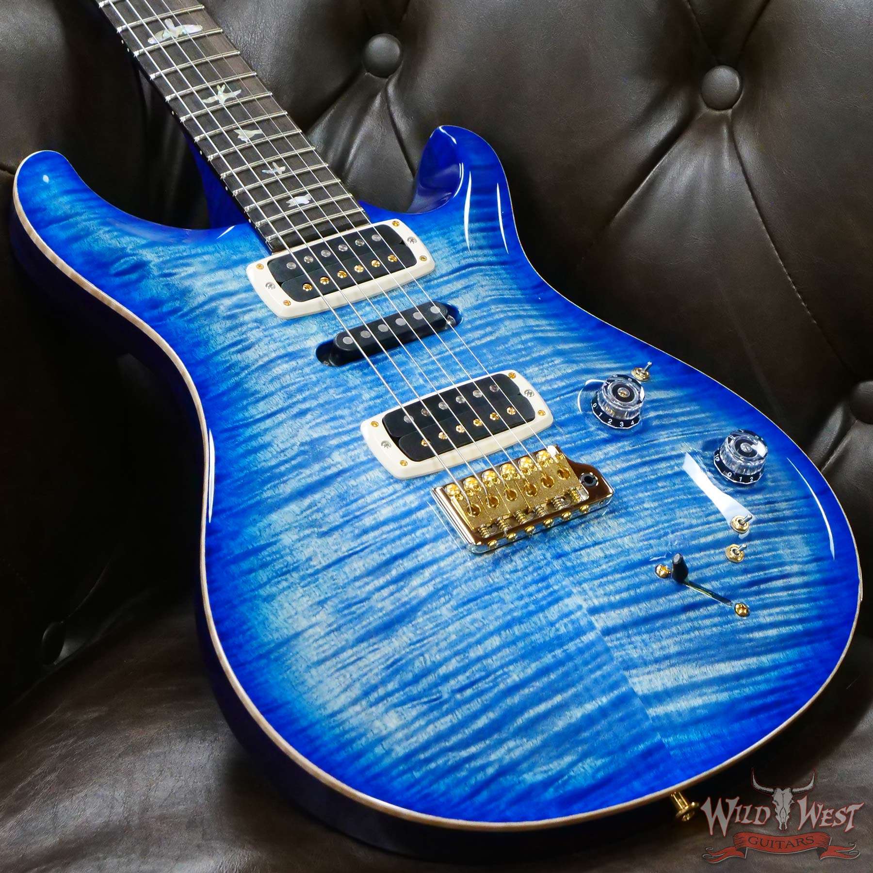 prs-wl-f10-mev-341681-d3__wwg.jpg Paul Reed Smith PRS Wood Library 10 Top Modern Eagle V ME5 Flame Maple Neck Brazilian Rosewood Board Faded Blue Burst - Image 8