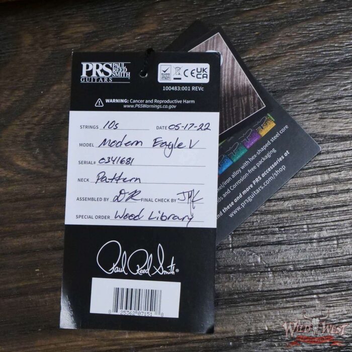Paul Reed Smith PRS Wood Library 10 Top Modern Eagle V ME5 Flame Maple Neck Brazilian Rosewood Board Faded Blue Burst - Image 12
