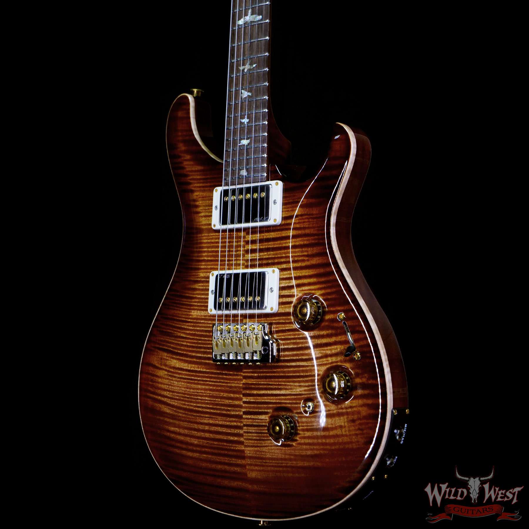 prs-wl-f10-p24-326751-br__wwg.jpg Paul Reed Smith Wood Library 10 Top Custom 24 Piezo P24 Stained Flame Maple Neck Brazilian Rosewood Board Copperhead Burst - Image 2